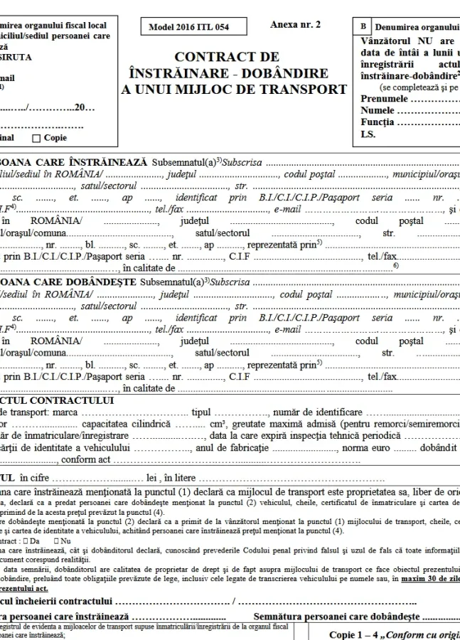 Contract vânzare-cumpărare auto 2026 completat automat cu ActeSimplu — exemplu PDF